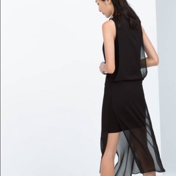 Zara Black Chiffon Sheer Drapey Lagenlook Tank Midi Dress Medium - Picture 3 of 16